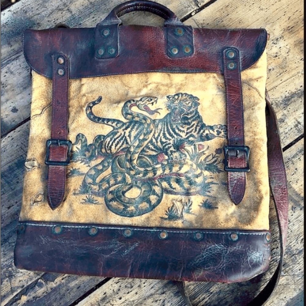 Blaine Halvorson / Madeworn Vintage Leather Backpack with Tiger and Snake Design